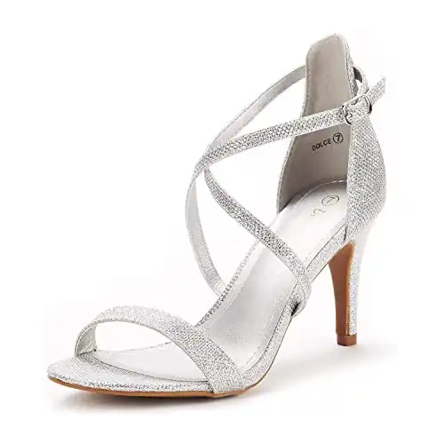 DREAM PAIRS Womens Dolce Fashion Stilettos Open Toe Pump Heel Sandal Silver Glitter - 7